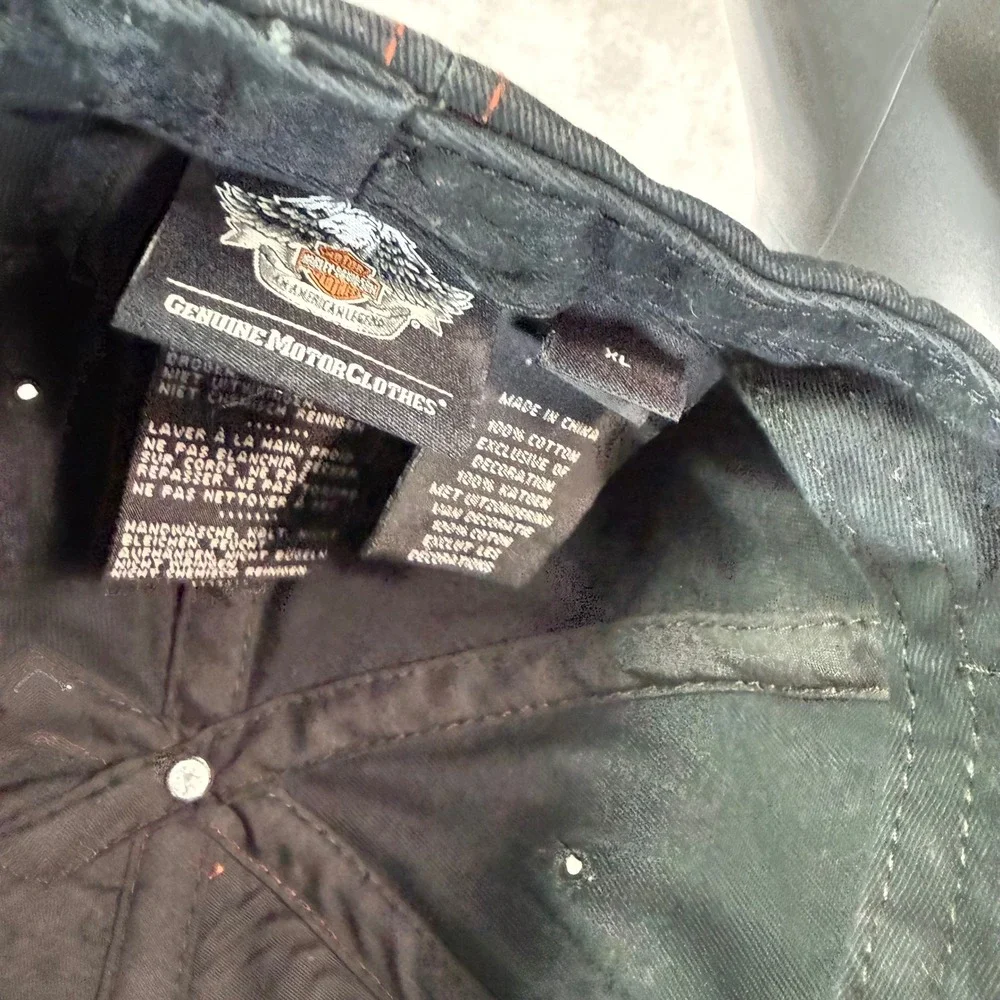 Harley-Davidson Baseball Cap Men XL Black Orange Contrast Stitch Fitted Biker